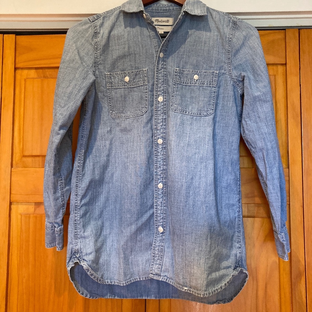 Madewell Blue Jean Shirt 100% Cotton Classic Long Sleeve Button Down Size XS